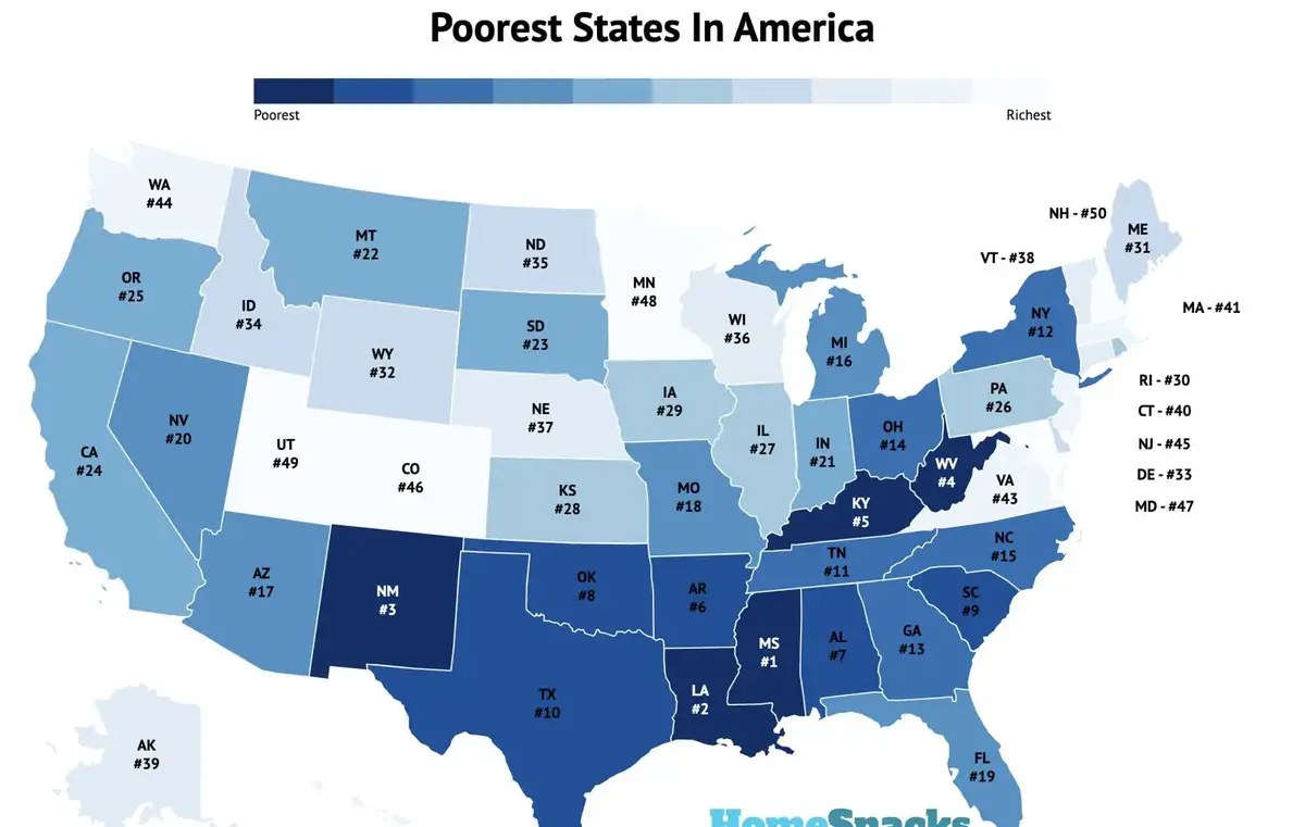 Map Of Poorest States Poorest States In America For 2022: White Population By State